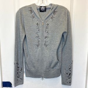Royalty By Raw 7 Beaded Cashmere Silk Full Zip Hooded Cardigan Sweater